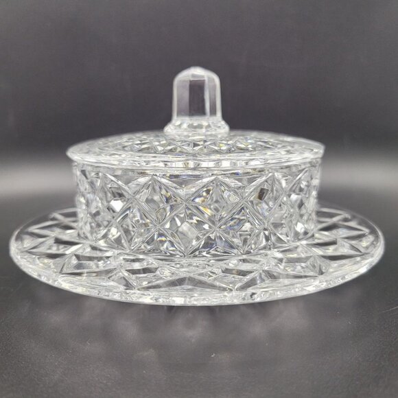 Crystal Condiment Bowl Dish Jam Sugar Tray Lid Spoon Hole Sparkle Two Piece - Picture 2 of 10